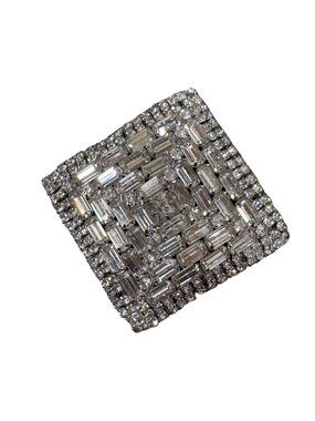 Square Rhinestone Brooch Pin Baguette Individual Prong Setting 2.25” Victorian